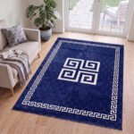 Luxury Greek Pattern Faux Fur Rug – Navy