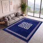 Luxury Greek Pattern Faux Fur Rug – Navy