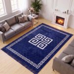 Luxury Greek Pattern Faux Fur Rug – Navy