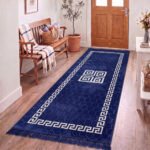 Luxury Greek Pattern Faux Fur Rug – Navy
