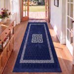 Luxury Greek Pattern Faux Fur Rug – Navy