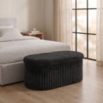 Luxury Ribbed Oval Storage Box - Black