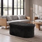 Luxury Ribbed Oval Storage Box - Black