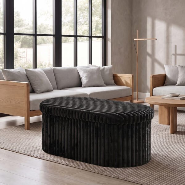 Luxury Ribbed Oval Storage Box - Black