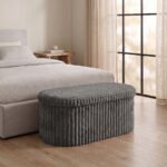 Luxury Ribbed Oval Storage Box - Charcoal