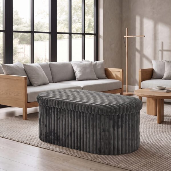 Luxury Ribbed Oval Storage Box - Charcoal