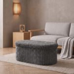 Luxury Ribbed Oval Storage Box - Charcoal