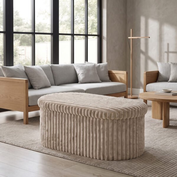 Luxury Ribbed Oval Storage Box - Mink