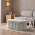 Luxury Ribbed Oval Storage Box - Grey