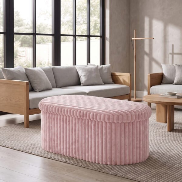 Luxury Ribbed Oval Storage Box - Pink