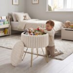 Elegant Ribbed Storage Stool With Hairpin Legs - Mink