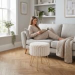 Elegant Ribbed Storage Stool With Hairpin Legs - Mink