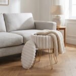 Elegant Ribbed Storage Stool With Hairpin Legs - Mink