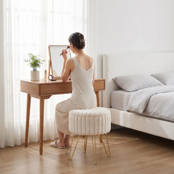 Elegant Ribbed Storage Stool With Hairpin Legs - Mink
