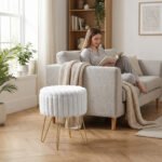 Elegant Ribbed Storage Stool With Hairpin Legs - Cream