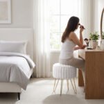 Elegant Ribbed Storage Stool With Hairpin Legs - Cream