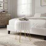 Elegant Ribbed Storage Stool With Hairpin Legs - Cream