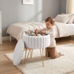 Elegant Ribbed Storage Stool With Hairpin Legs - Cream