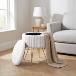 Elegant Ribbed Storage Stool With Hairpin Legs - Cream