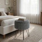 Elegant Ribbed Storage Stool With Hairpin Legs - Charcoal