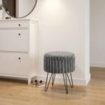 Elegant Ribbed Storage Stool With Hairpin Legs - Charcoal
