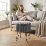 Elegant Ribbed Storage Stool With Hairpin Legs - Charcoal