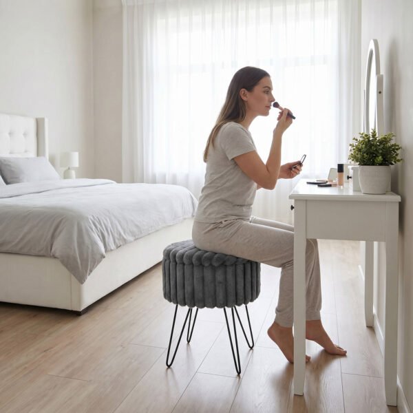 Elegant Ribbed Storage Stool With Hairpin Legs - Charcoal