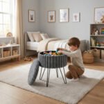 Elegant Ribbed Storage Stool With Hairpin Legs - Charcoal