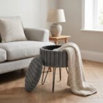 Elegant Ribbed Storage Stool With Hairpin Legs - Charcoal