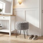 Elegant Ribbed Storage Stool With Hairpin Legs - Grey