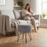 Elegant Ribbed Storage Stool With Hairpin Legs - Grey