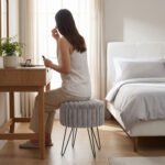 Elegant Ribbed Storage Stool With Hairpin Legs - Grey