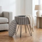 Elegant Ribbed Storage Stool With Hairpin Legs - Grey