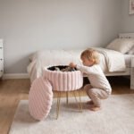 Elegant Ribbed Storage Stool With Hairpin Legs - Pink