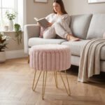 Elegant Ribbed Storage Stool With Hairpin Legs - Pink