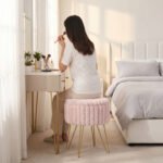 Elegant Ribbed Storage Stool With Hairpin Legs - Pink