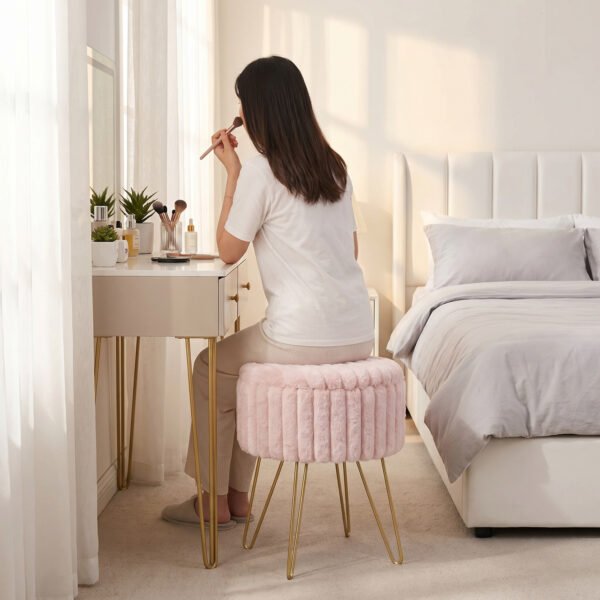 Elegant Ribbed Storage Stool With Hairpin Legs - Pink