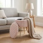 Elegant Ribbed Storage Stool With Hairpin Legs - Pink
