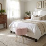 Elegant Ribbed Storage Stool With Hairpin Legs - Pink