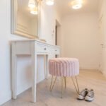 Elegant Ribbed Storage Stool With Hairpin Legs - Pink